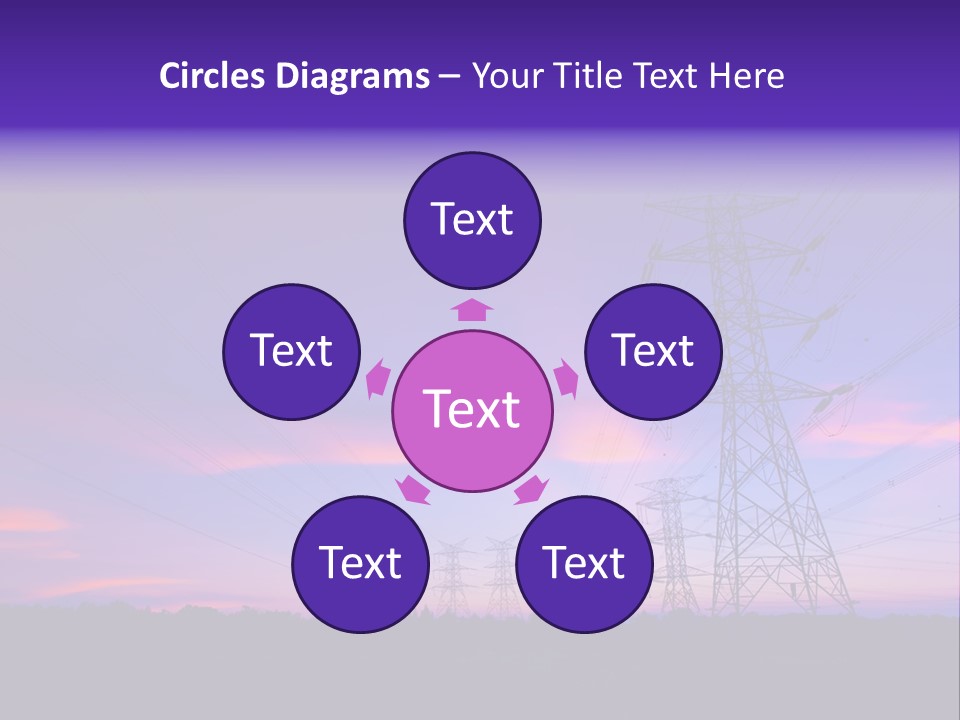 A Power Line With A Purple Sky In The Background PowerPoint Template