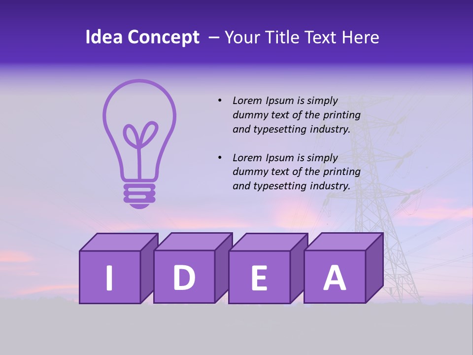 A Power Line With A Purple Sky In The Background PowerPoint Template
