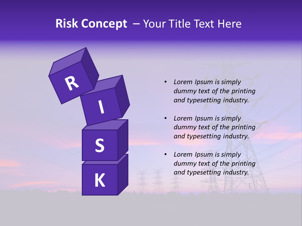 A Power Line With A Purple Sky In The Background PowerPoint Template