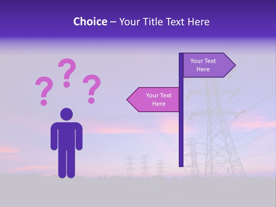 A Power Line With A Purple Sky In The Background PowerPoint Template