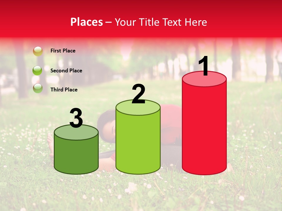 A Woman In A Red Shirt Is Sitting In The Grass PowerPoint Template