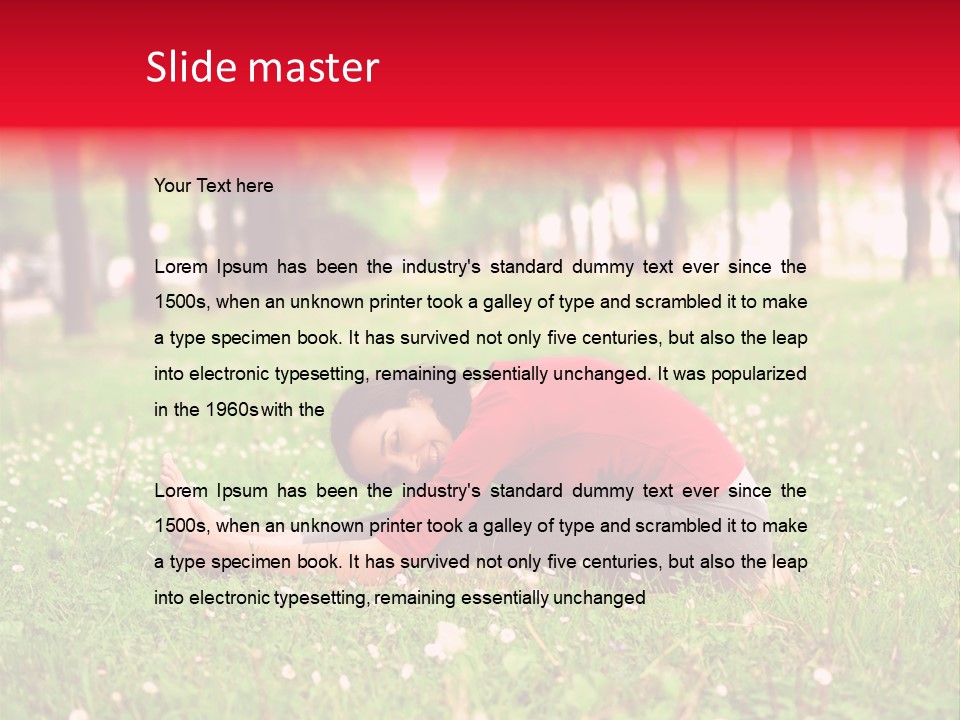 A Woman In A Red Shirt Is Sitting In The Grass PowerPoint Template