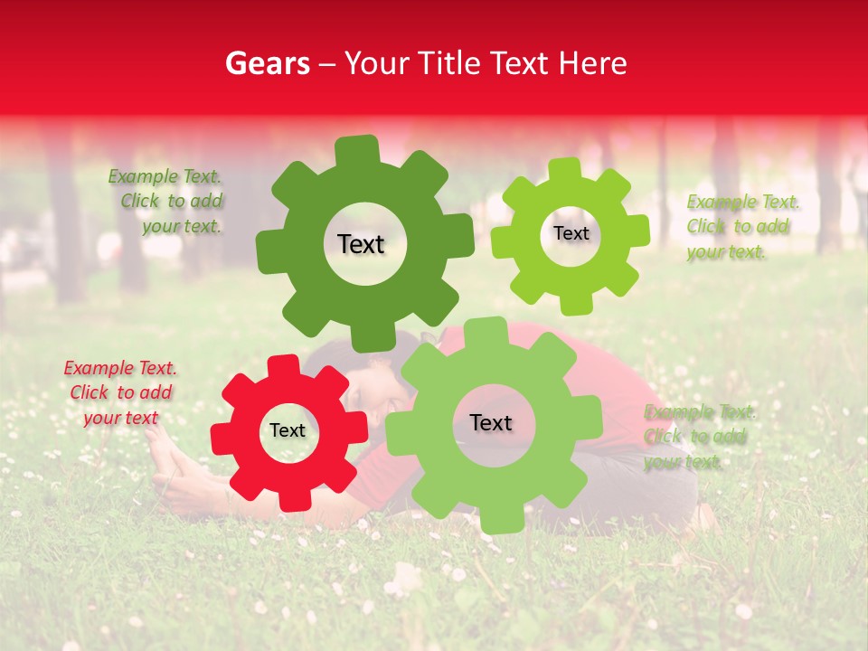 A Woman In A Red Shirt Is Sitting In The Grass PowerPoint Template