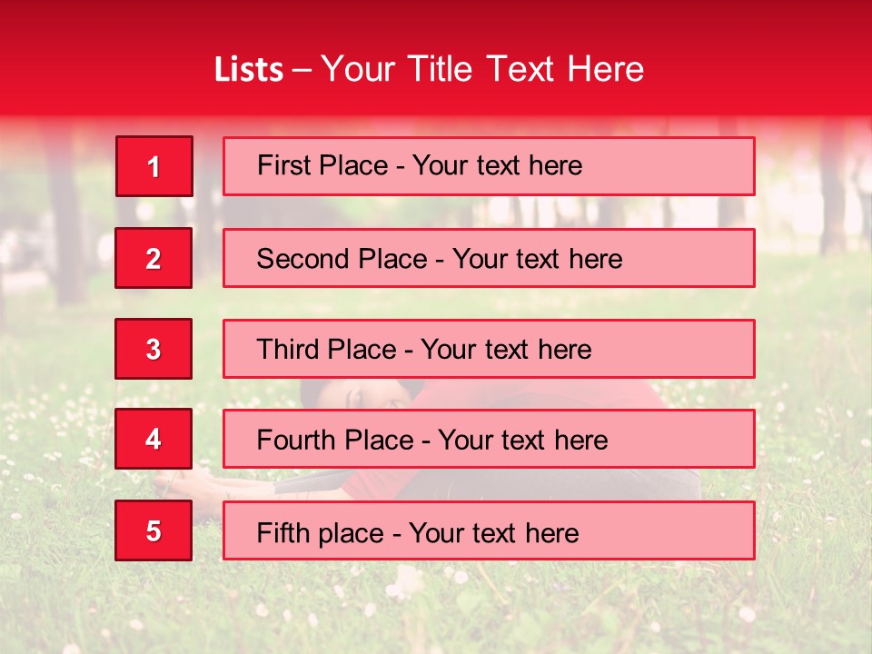 A Woman In A Red Shirt Is Sitting In The Grass PowerPoint Template