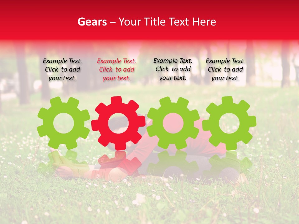 A Woman In A Red Shirt Is Sitting In The Grass PowerPoint Template