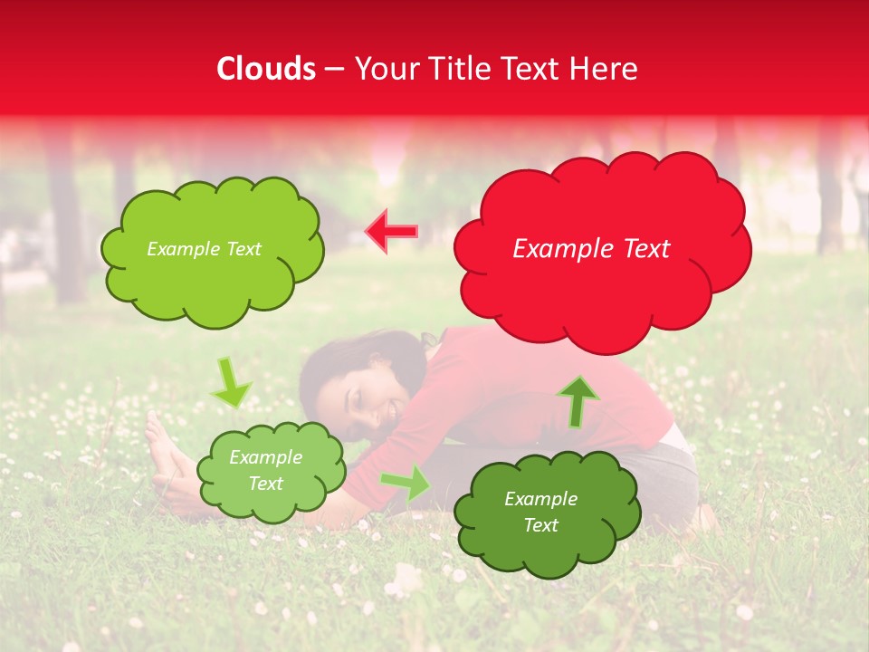 A Woman In A Red Shirt Is Sitting In The Grass PowerPoint Template