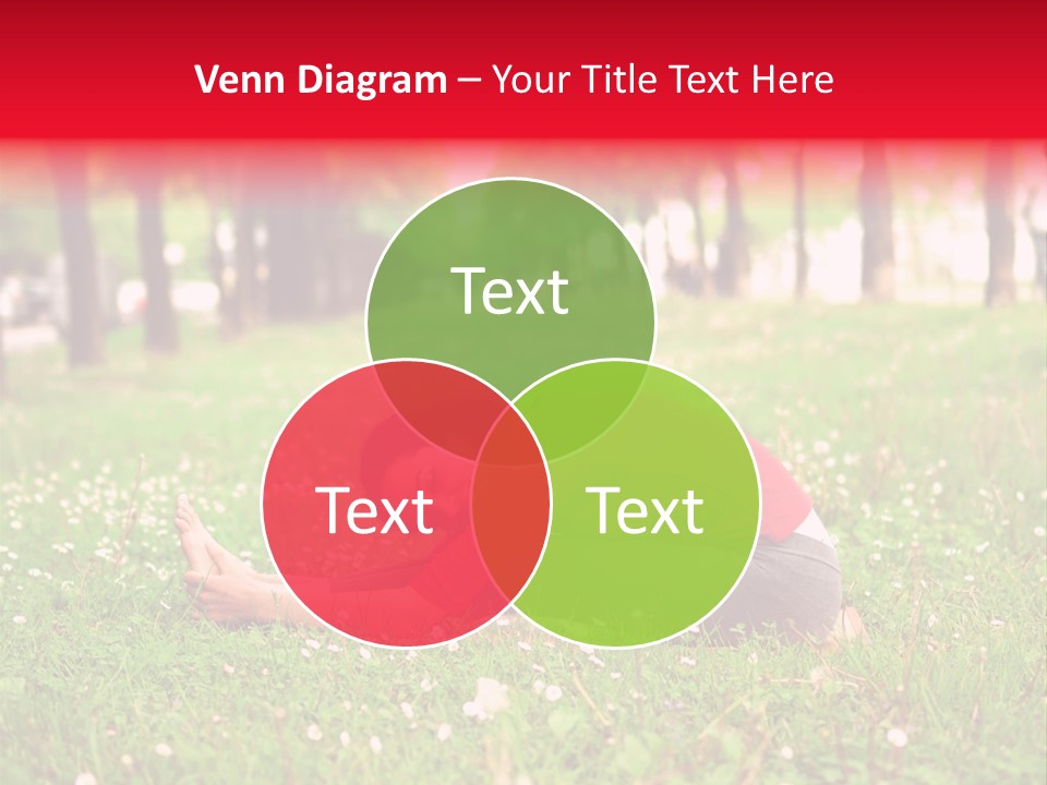 A Woman In A Red Shirt Is Sitting In The Grass PowerPoint Template