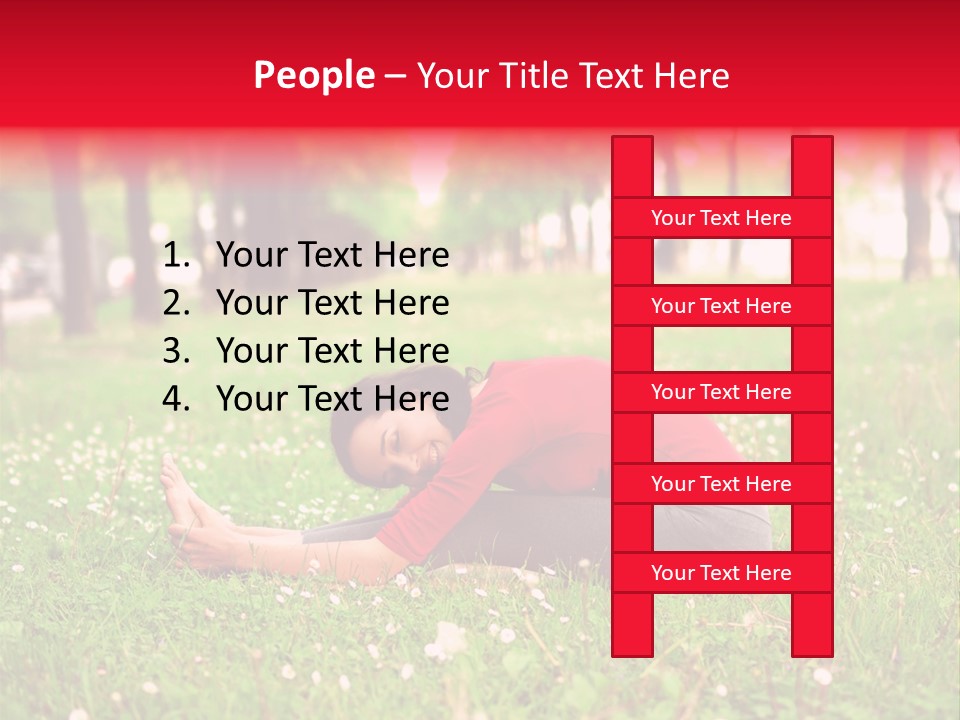 A Woman In A Red Shirt Is Sitting In The Grass PowerPoint Template
