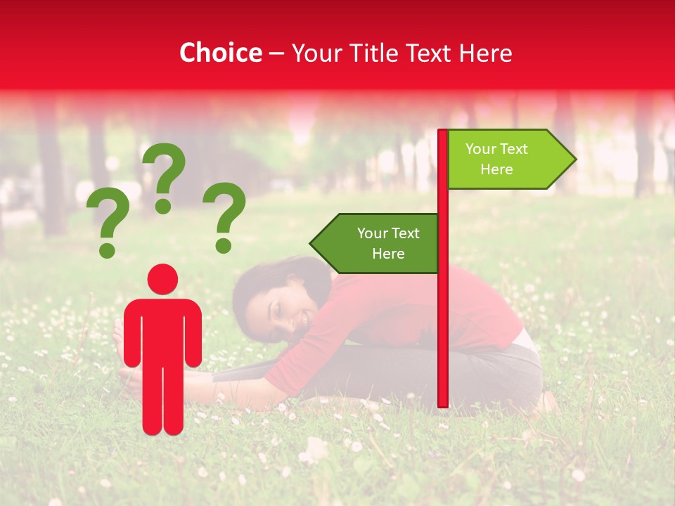 A Woman In A Red Shirt Is Sitting In The Grass PowerPoint Template