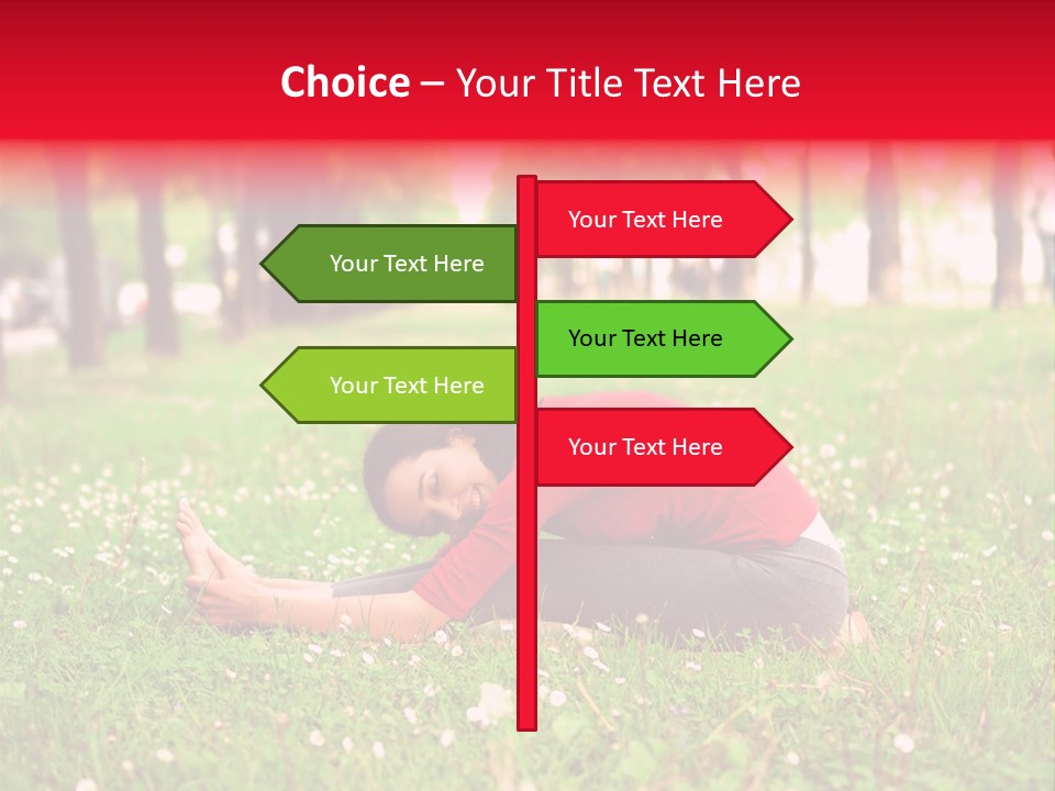 A Woman In A Red Shirt Is Sitting In The Grass PowerPoint Template