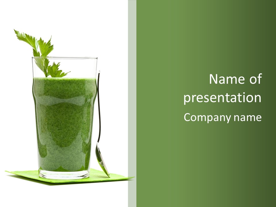 A Green Smoothie In A Glass With A Leaf On Top PowerPoint Template