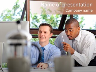 Team Men Sitting PowerPoint Template