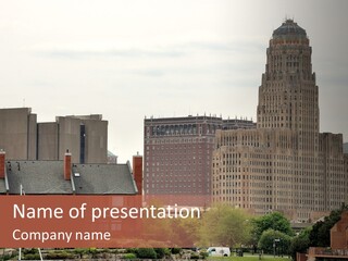 A Picture Of A City With A Large Building In The Background PowerPoint Template