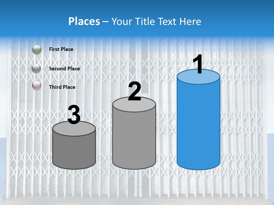 A Blue And White Wall With A Metal Gate PowerPoint Template