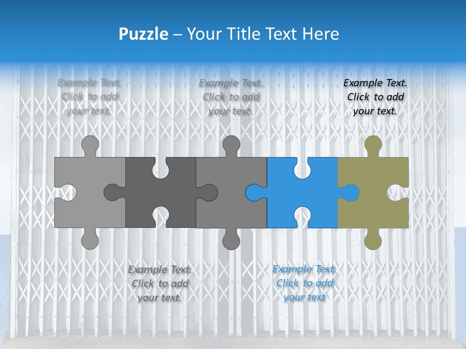 A Blue And White Wall With A Metal Gate PowerPoint Template