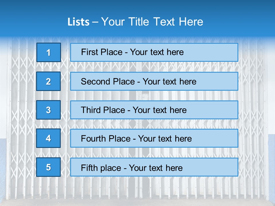 A Blue And White Wall With A Metal Gate PowerPoint Template