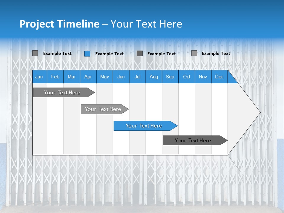 A Blue And White Wall With A Metal Gate PowerPoint Template