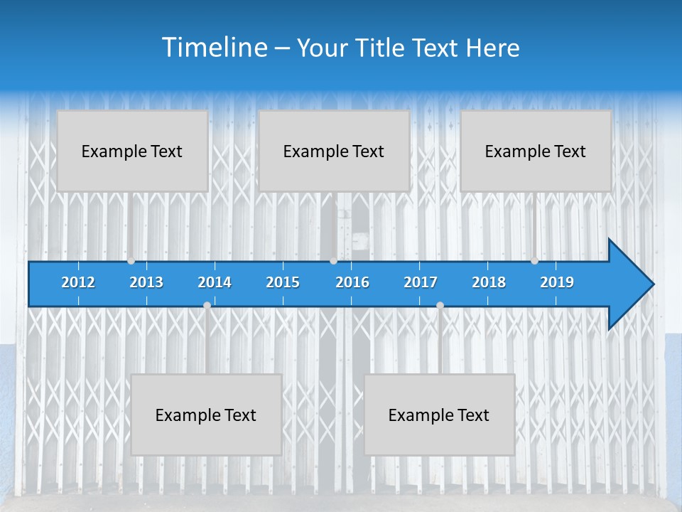 A Blue And White Wall With A Metal Gate PowerPoint Template