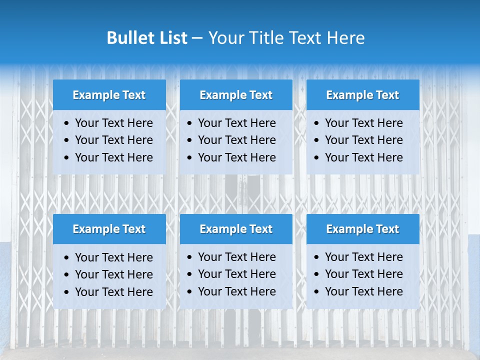 A Blue And White Wall With A Metal Gate PowerPoint Template