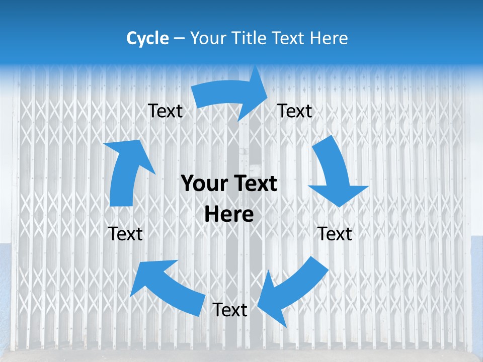 A Blue And White Wall With A Metal Gate PowerPoint Template
