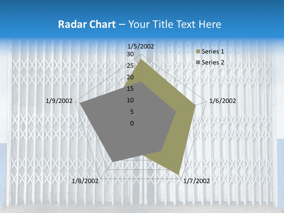 A Blue And White Wall With A Metal Gate PowerPoint Template