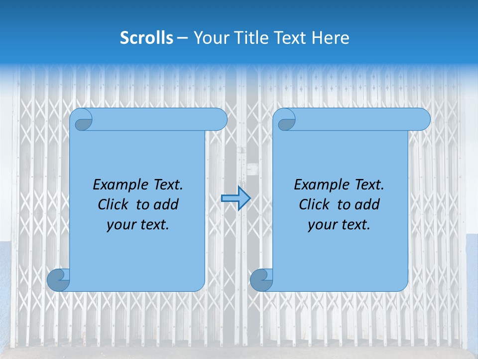 A Blue And White Wall With A Metal Gate PowerPoint Template