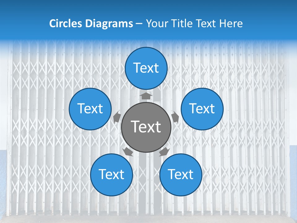 A Blue And White Wall With A Metal Gate PowerPoint Template