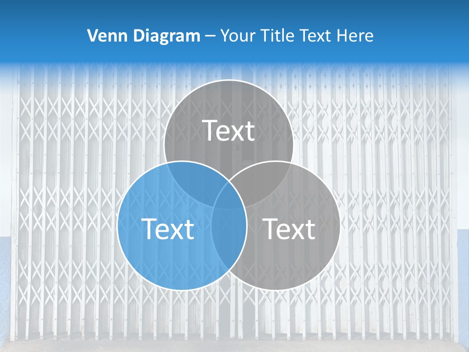 A Blue And White Wall With A Metal Gate PowerPoint Template