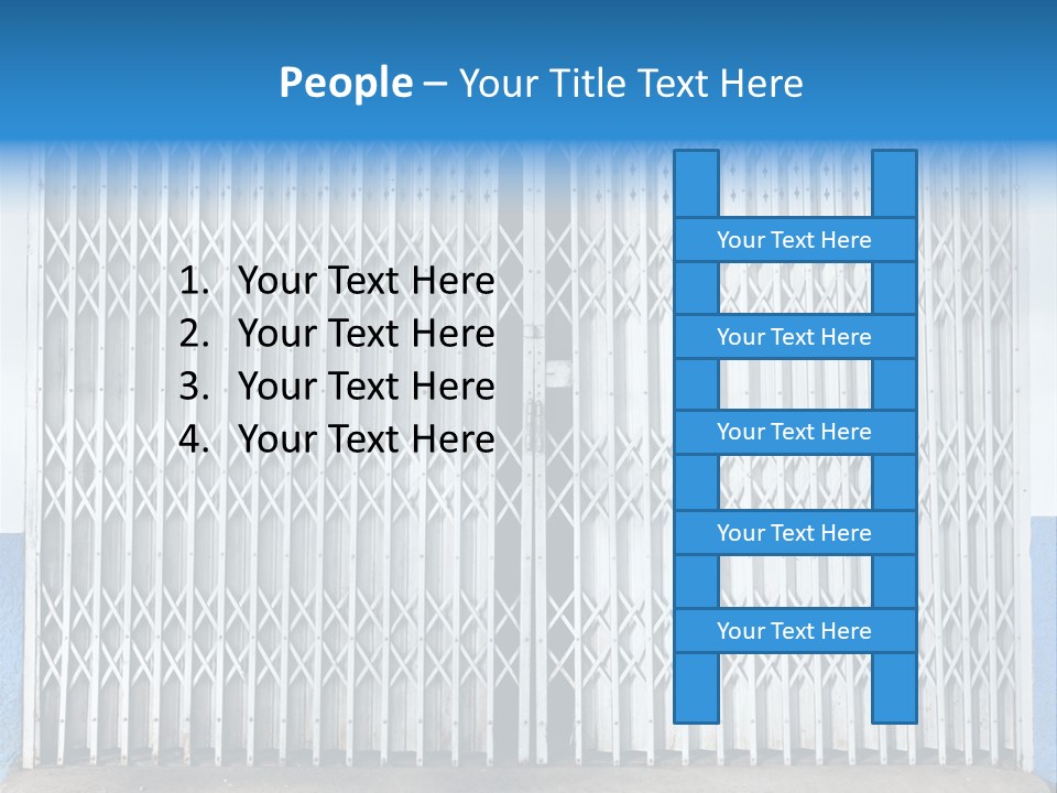 A Blue And White Wall With A Metal Gate PowerPoint Template