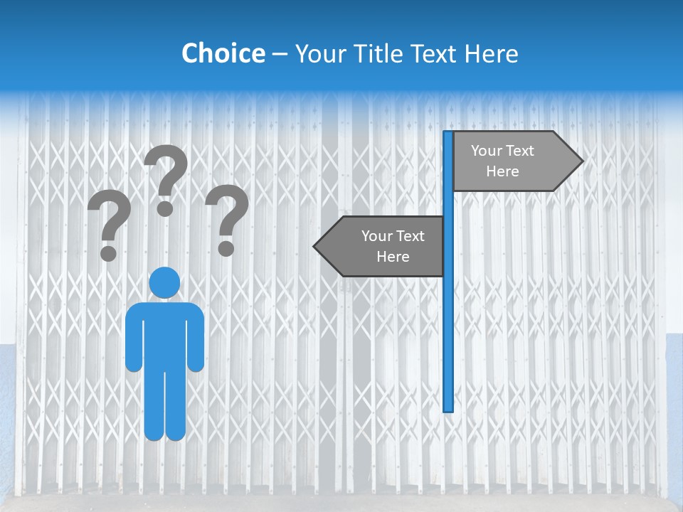 A Blue And White Wall With A Metal Gate PowerPoint Template