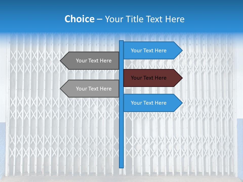 A Blue And White Wall With A Metal Gate PowerPoint Template