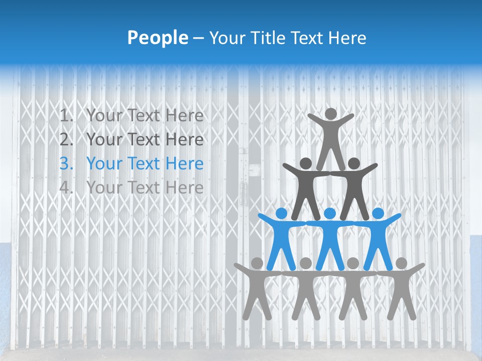 A Blue And White Wall With A Metal Gate PowerPoint Template