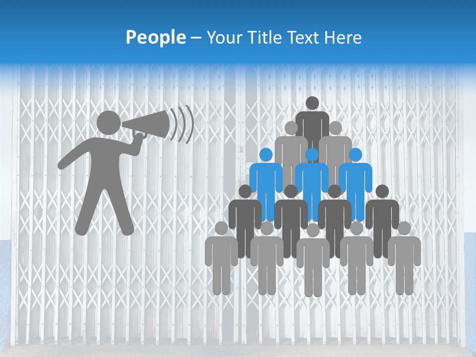 A Blue And White Wall With A Metal Gate PowerPoint Template