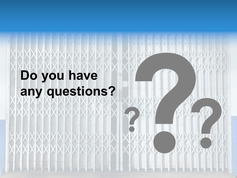 A Blue And White Wall With A Metal Gate PowerPoint Template