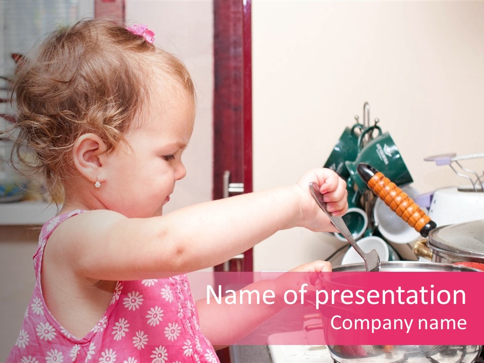 A Little Girl Is Stirring A Pot With A Spoon PowerPoint Template