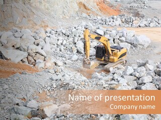 A Bulldozer Digging Through A Pile Of Rocks PowerPoint Template