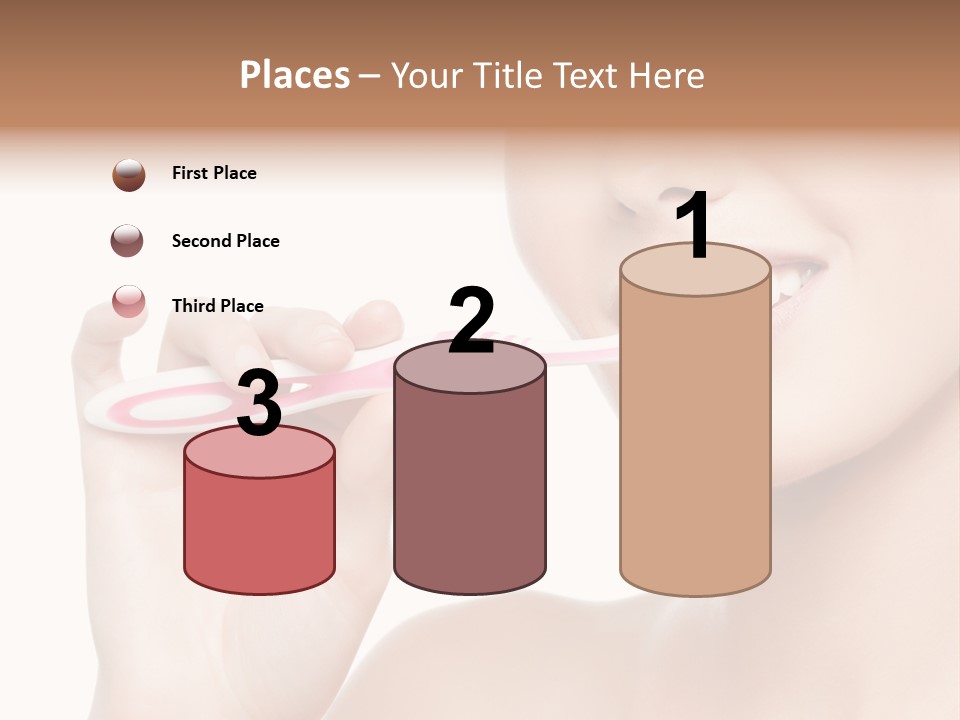 A Woman Brushing Her Teeth With A Pink Toothbrush PowerPoint Template