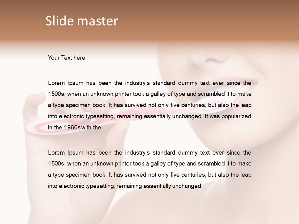 A Woman Brushing Her Teeth With A Pink Toothbrush PowerPoint Template