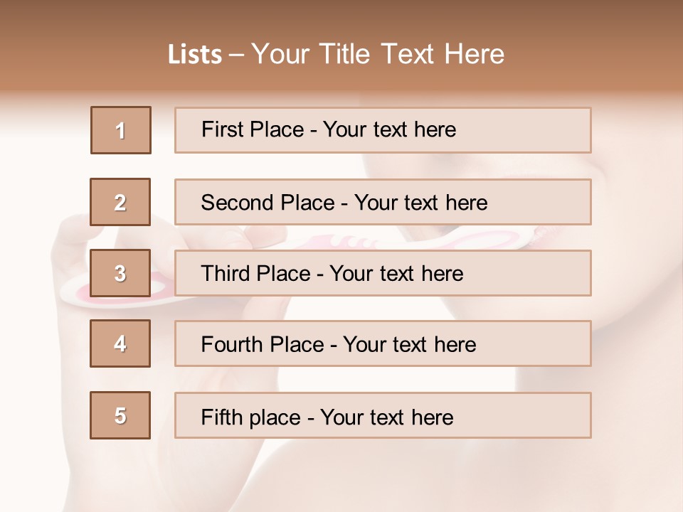 A Woman Brushing Her Teeth With A Pink Toothbrush PowerPoint Template