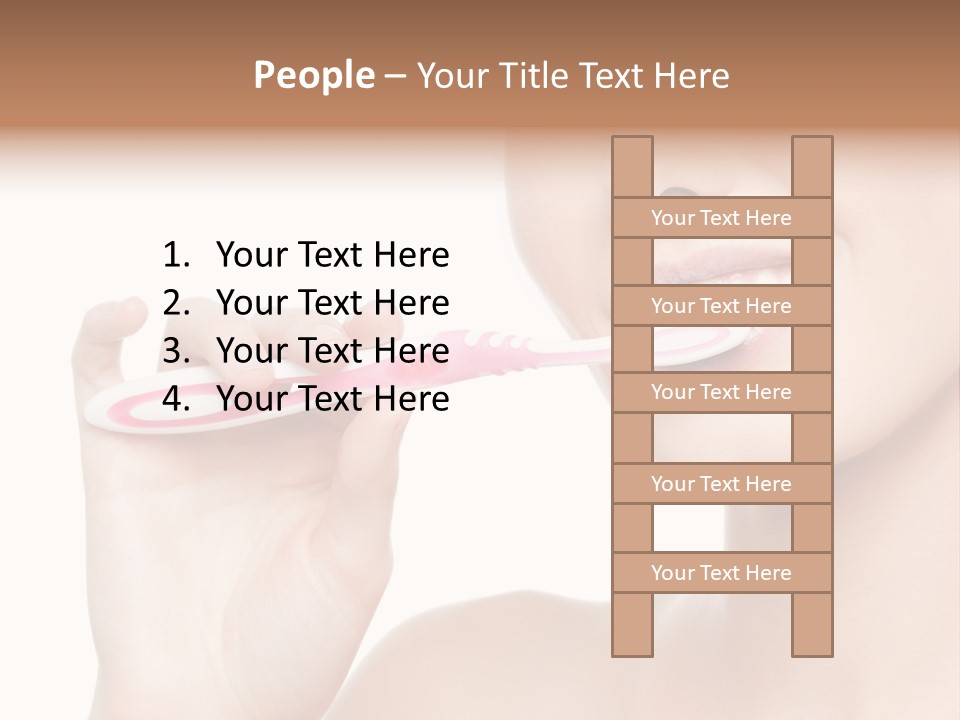 A Woman Brushing Her Teeth With A Pink Toothbrush PowerPoint Template