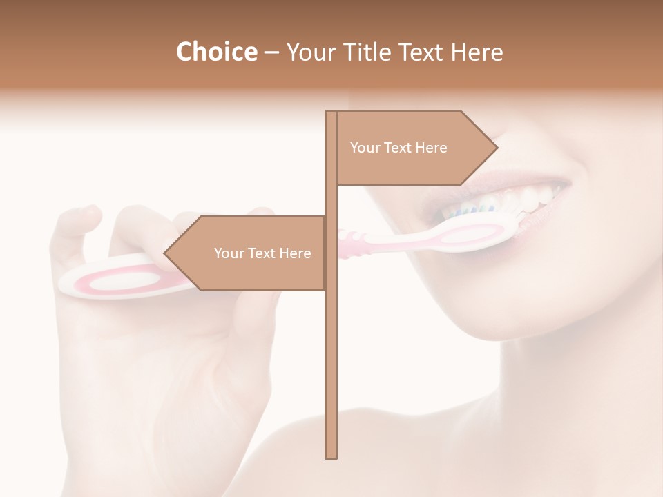 A Woman Brushing Her Teeth With A Pink Toothbrush PowerPoint Template