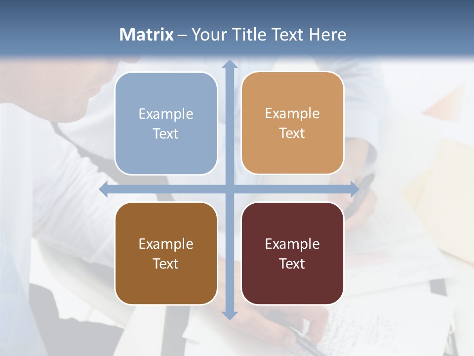 A Couple Of People Sitting At A Table With Papers PowerPoint Template
