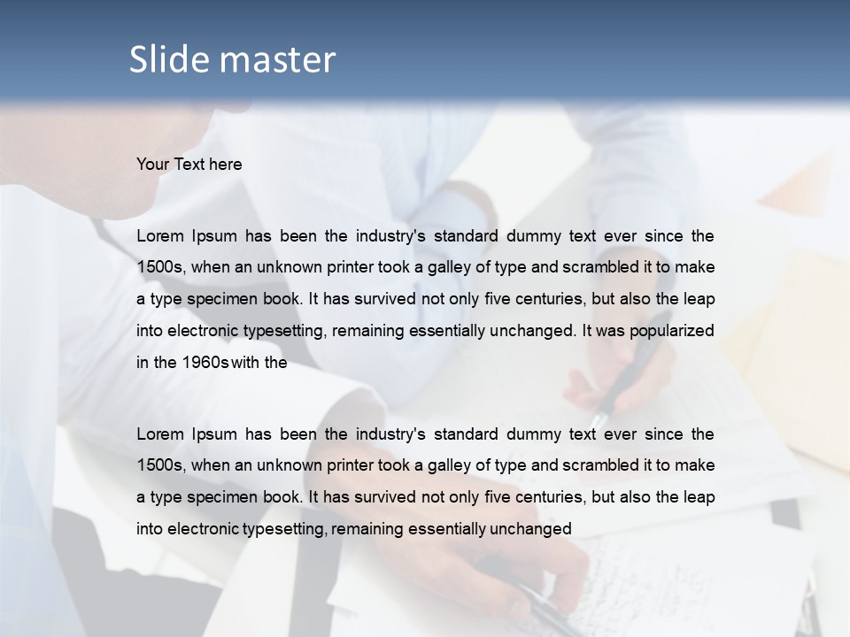 A Couple Of People Sitting At A Table With Papers PowerPoint Template