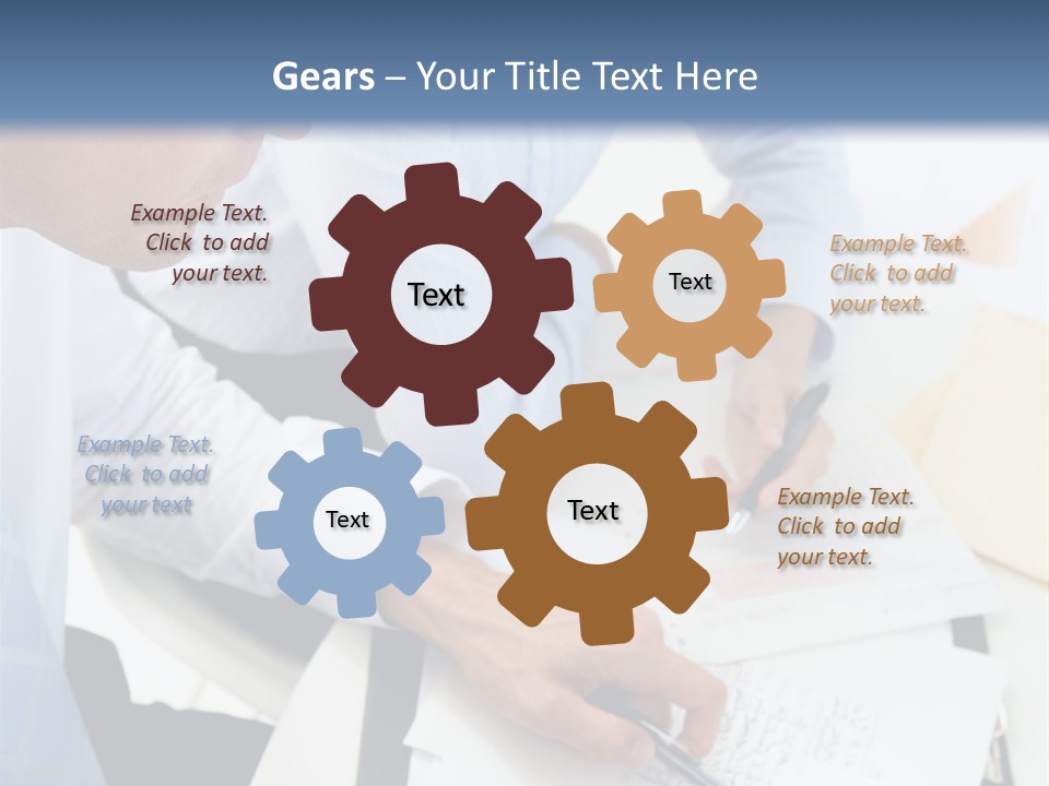 A Couple Of People Sitting At A Table With Papers PowerPoint Template