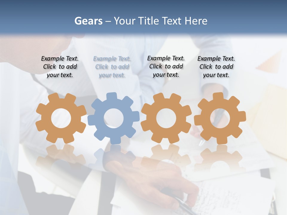 A Couple Of People Sitting At A Table With Papers PowerPoint Template