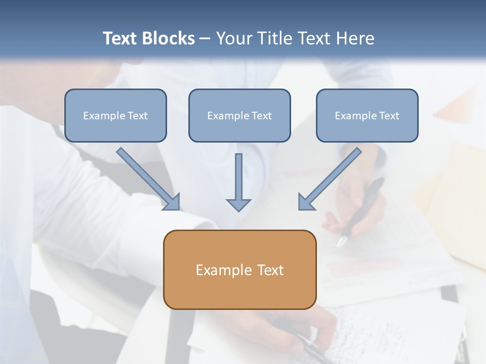 A Couple Of People Sitting At A Table With Papers PowerPoint Template