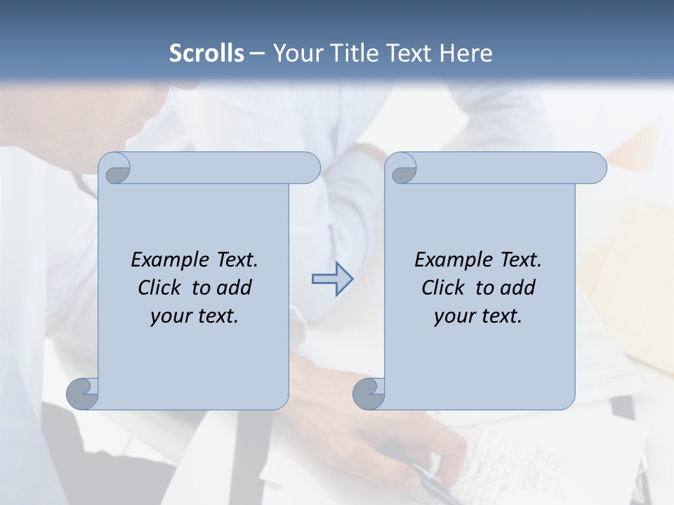 A Couple Of People Sitting At A Table With Papers PowerPoint Template