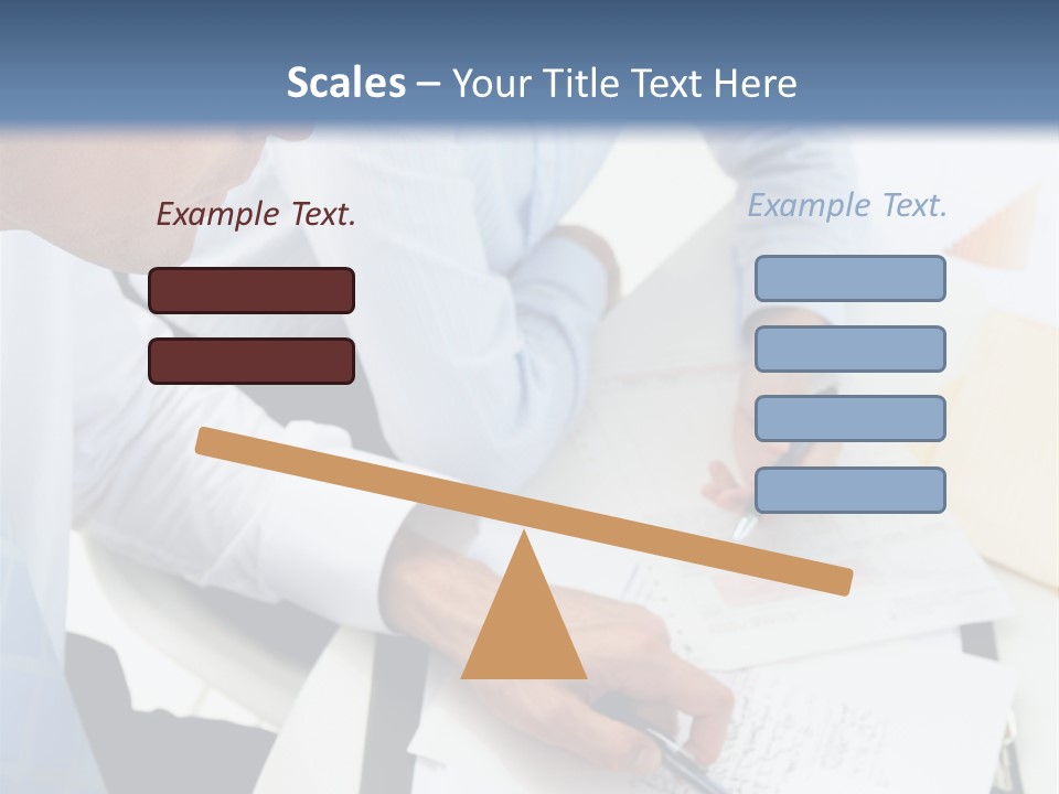 A Couple Of People Sitting At A Table With Papers PowerPoint Template