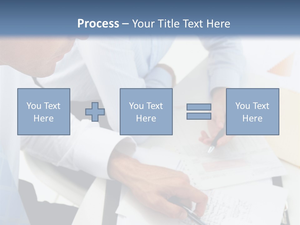 A Couple Of People Sitting At A Table With Papers PowerPoint Template