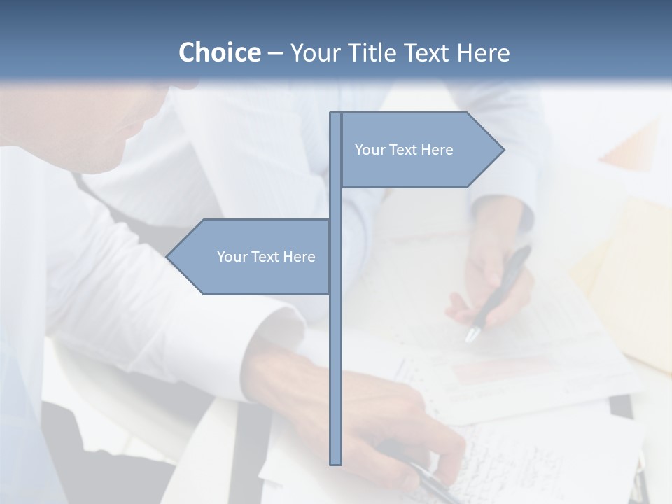 A Couple Of People Sitting At A Table With Papers PowerPoint Template